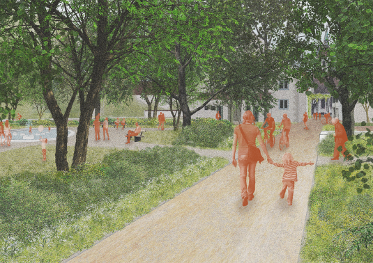 Perspektive vom Frühmesswegli auf die Parkmitte © August + Margrith Künzel Landschaftsarchitekten AG